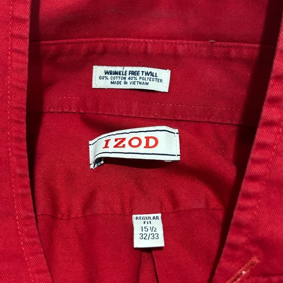 IZOD MEN'S SHIRT 15 1/2(32-33) RED REGULAR FIT WRINKLE FREE QUICK DRY TWILL - Picture 5 of 6